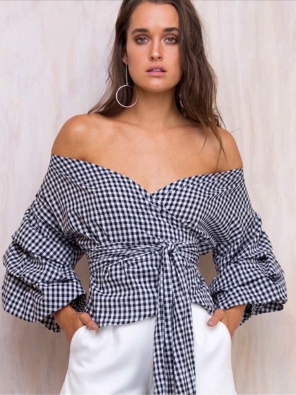 Jijil Pink and White Gingham Wrap Blouse